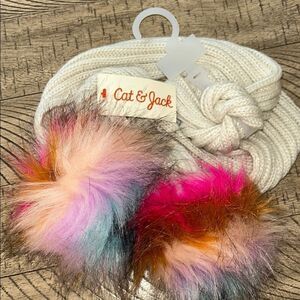 NWT Cat & Jack Cable Knit 🧶 Scarf 🧣 with Playful Pom Poms
